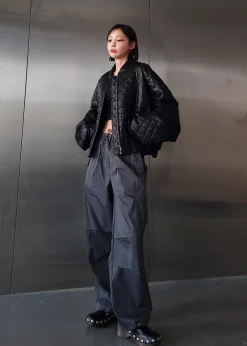 The Frankie Shop Alma Quilted Faux-Leather Bomber Black