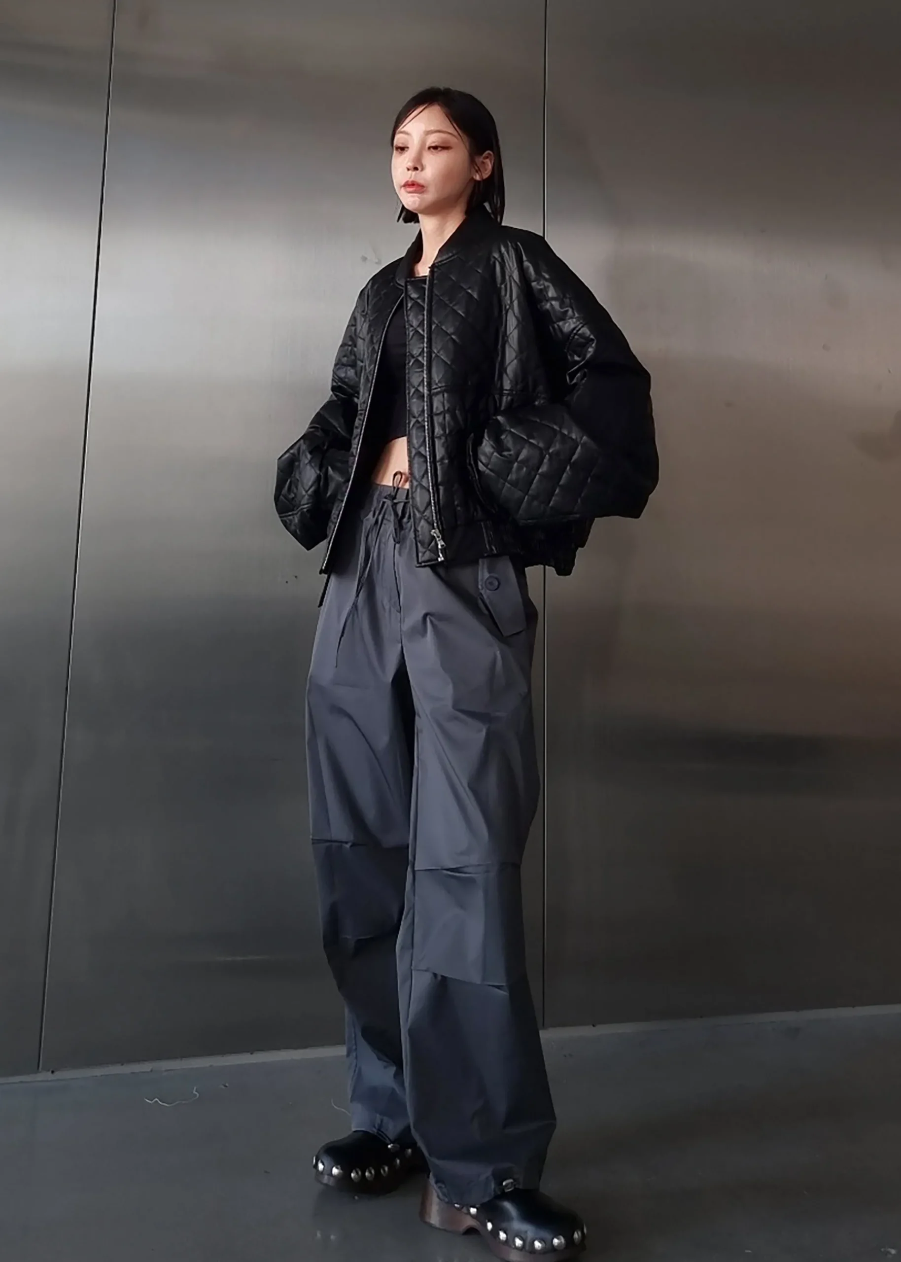 The Frankie Shop Alma Quilted Faux-Leather Bomber Black