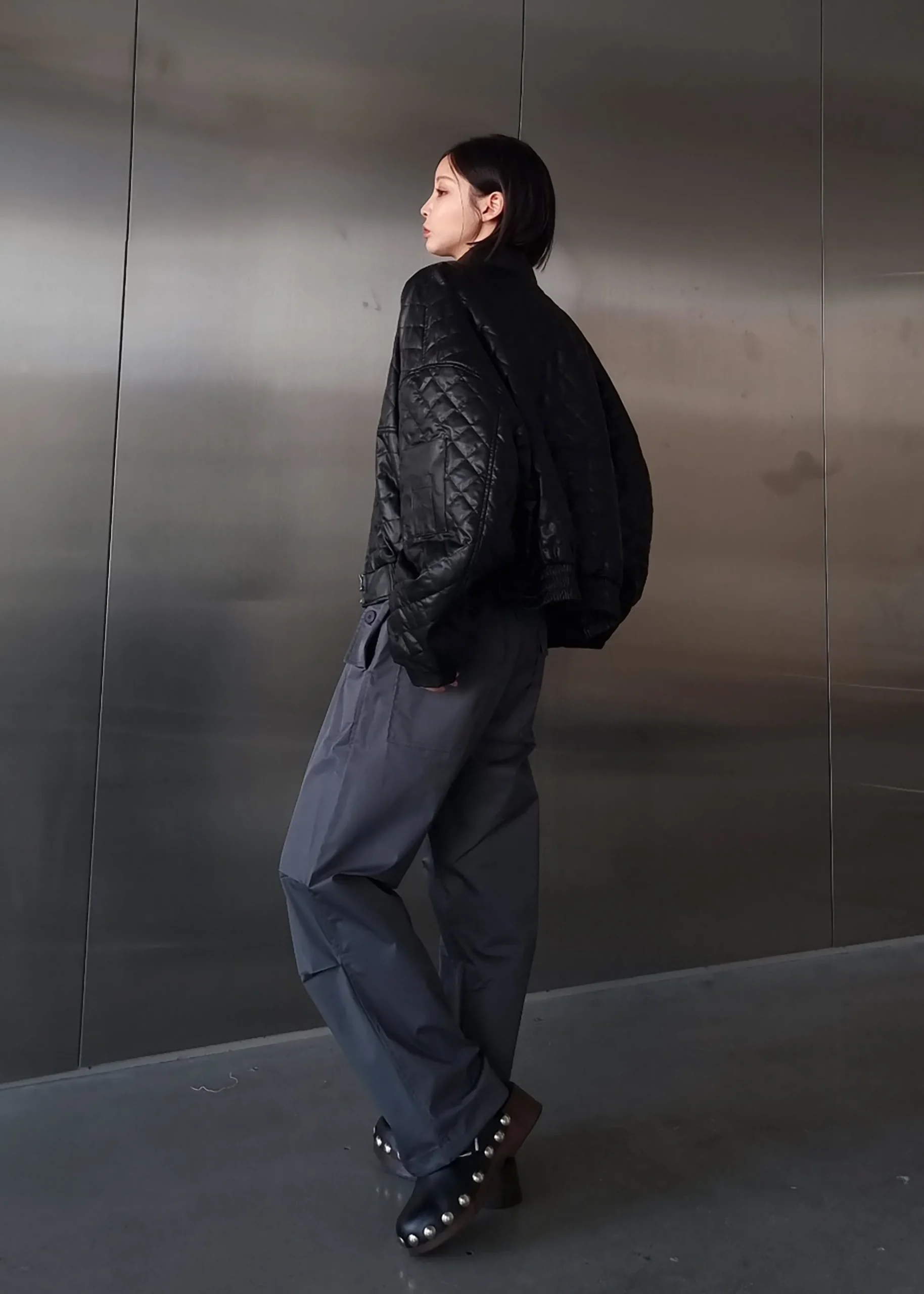 The Frankie Shop Alma Quilted Faux-Leather Bomber Black