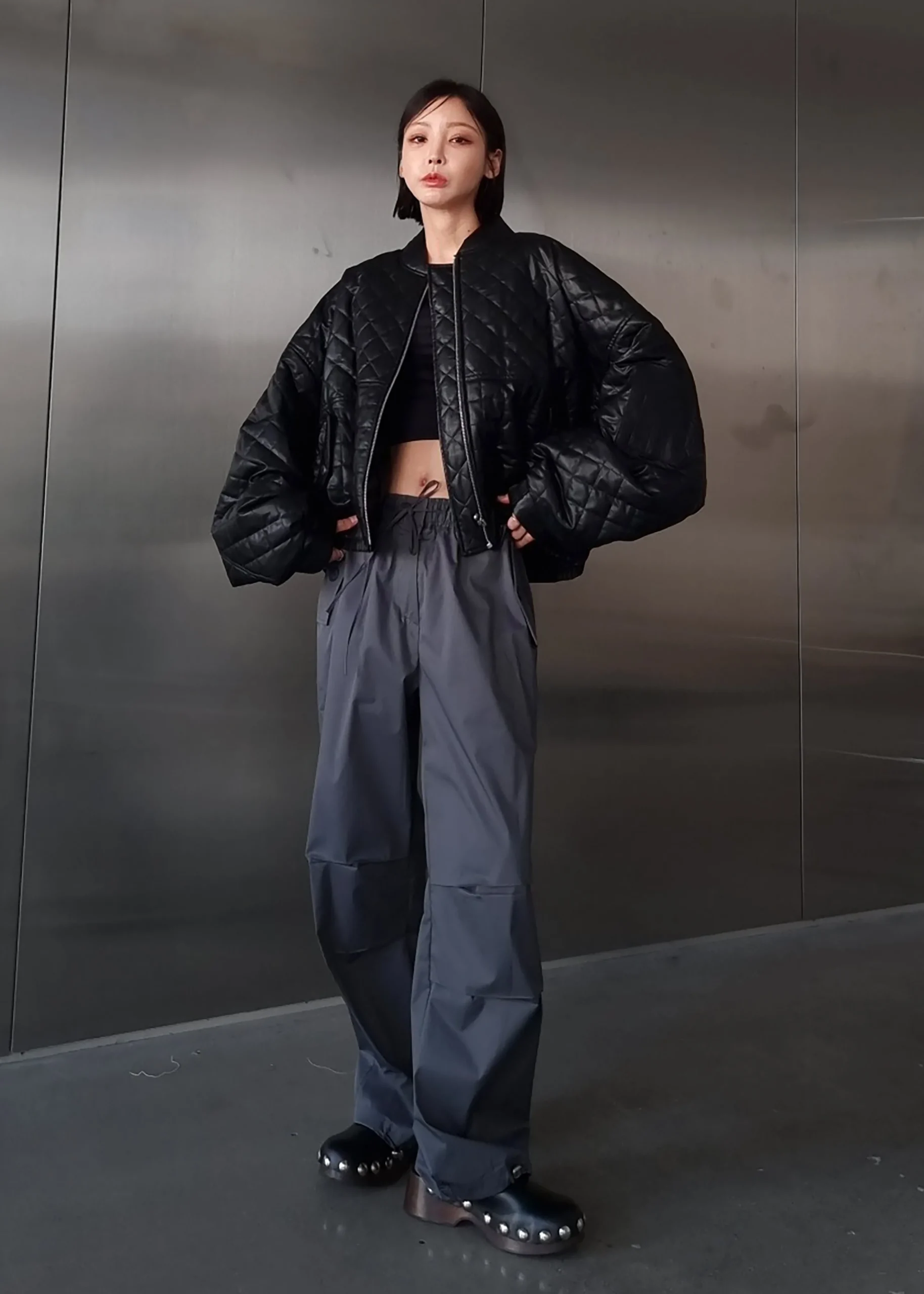 The Frankie Shop Alma Quilted Faux-Leather Bomber Black