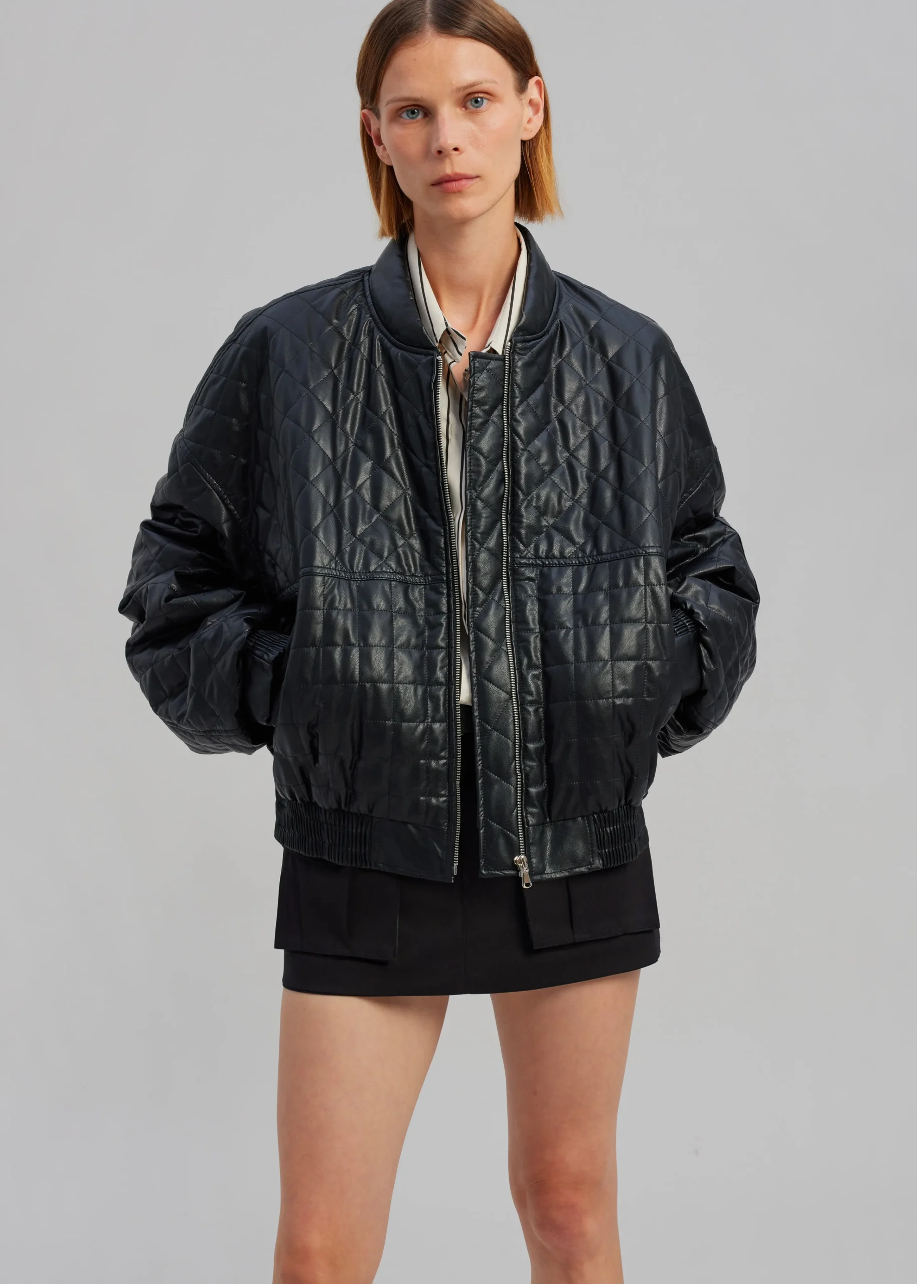 The Frankie Shop Alma Quilted Faux-Leather Bomber Black