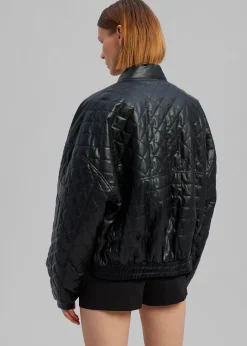 The Frankie Shop Alma Quilted Faux-Leather Bomber Black