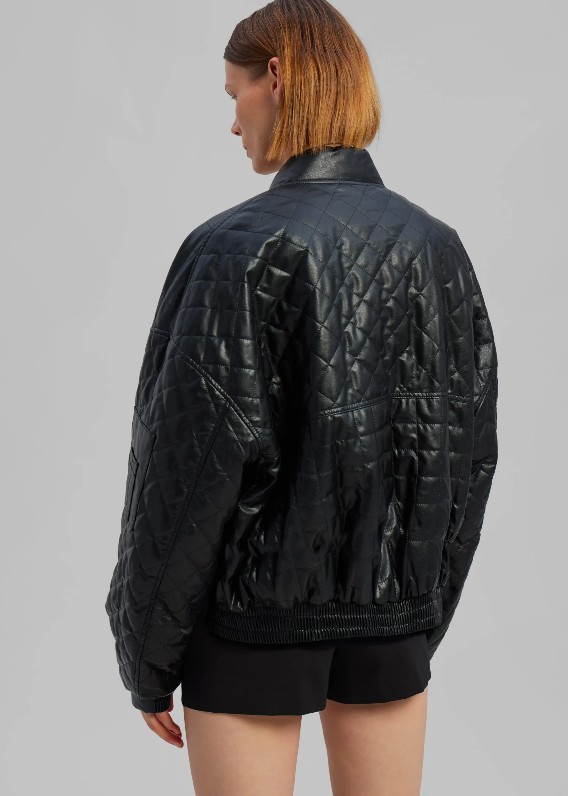 The Frankie Shop Alma Quilted Faux-Leather Bomber Black