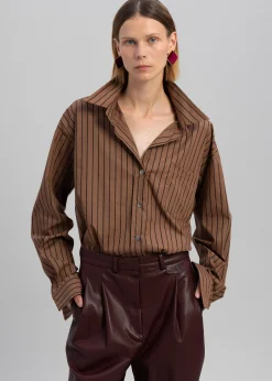 The Frankie Shop Anette Striped Shirt Brown New