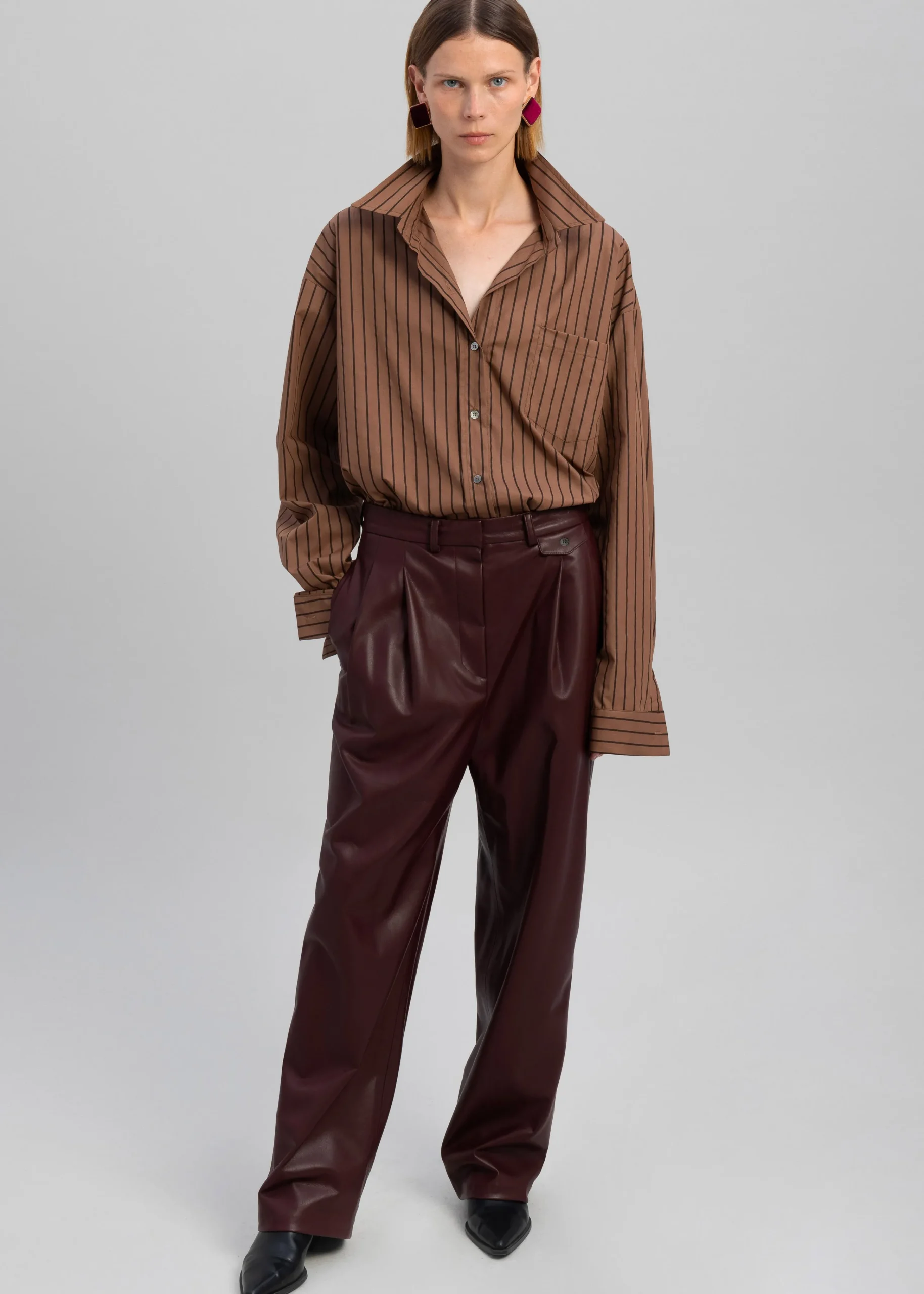The Frankie Shop Anette Striped Shirt Brown New