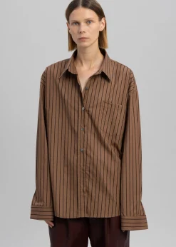 The Frankie Shop Anette Striped Shirt Brown New