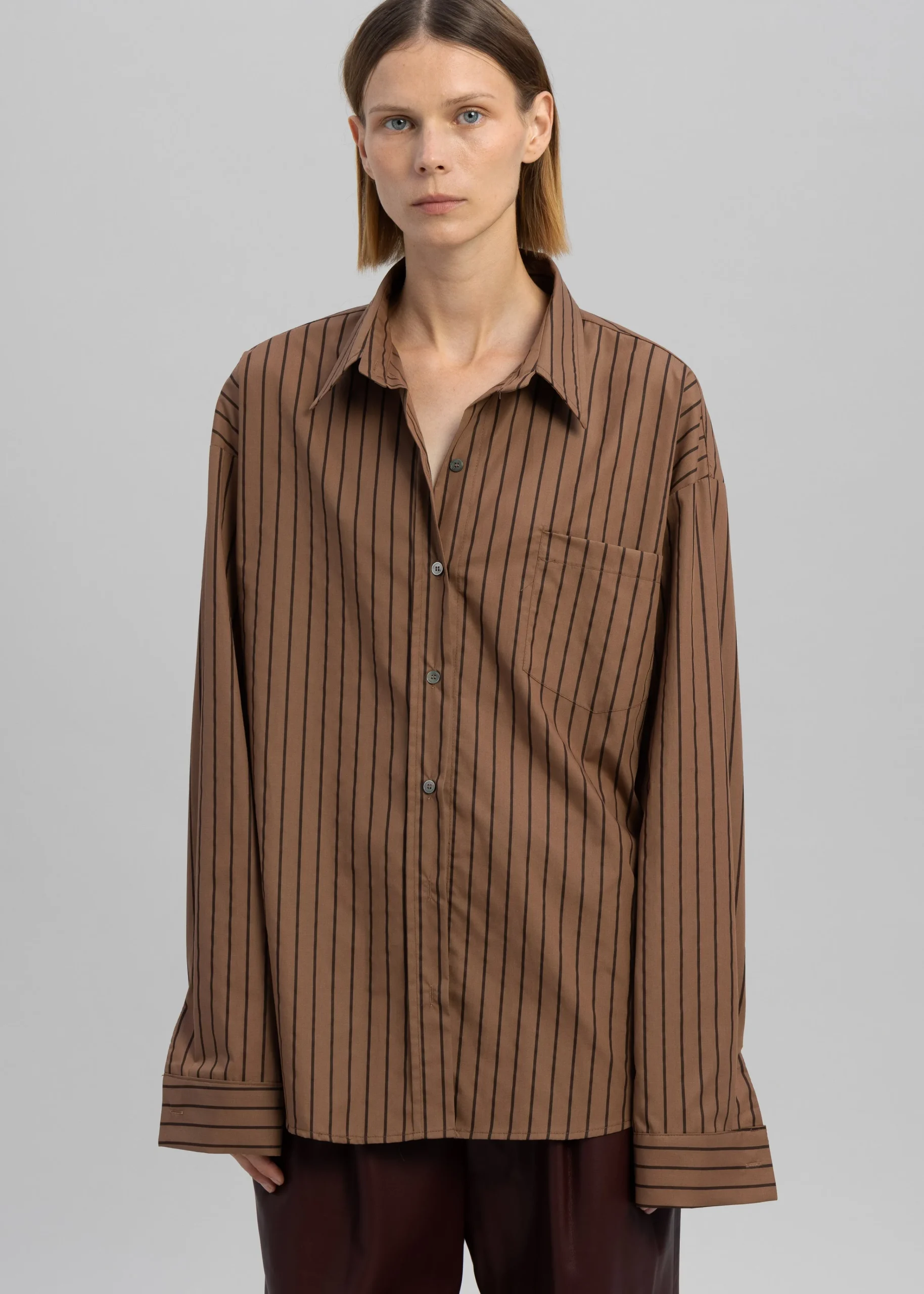 The Frankie Shop Anette Striped Shirt Brown New