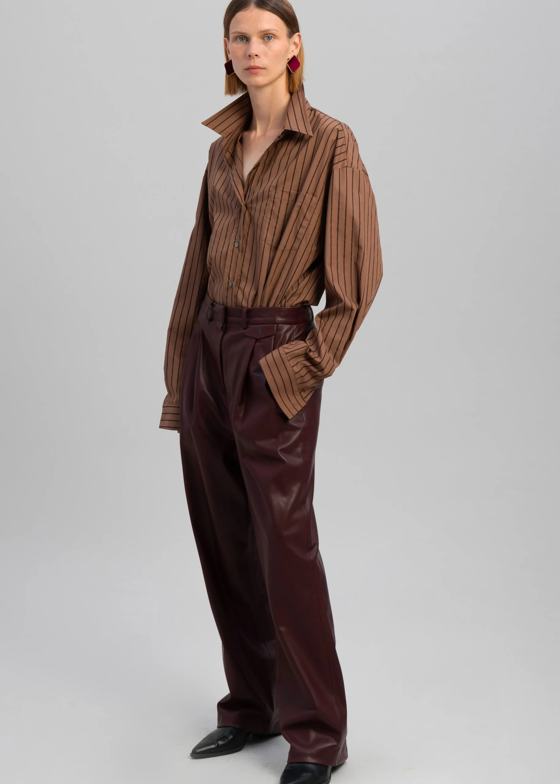 The Frankie Shop Anette Striped Shirt Brown New