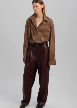 The Frankie Shop Anette Striped Shirt Brown New
