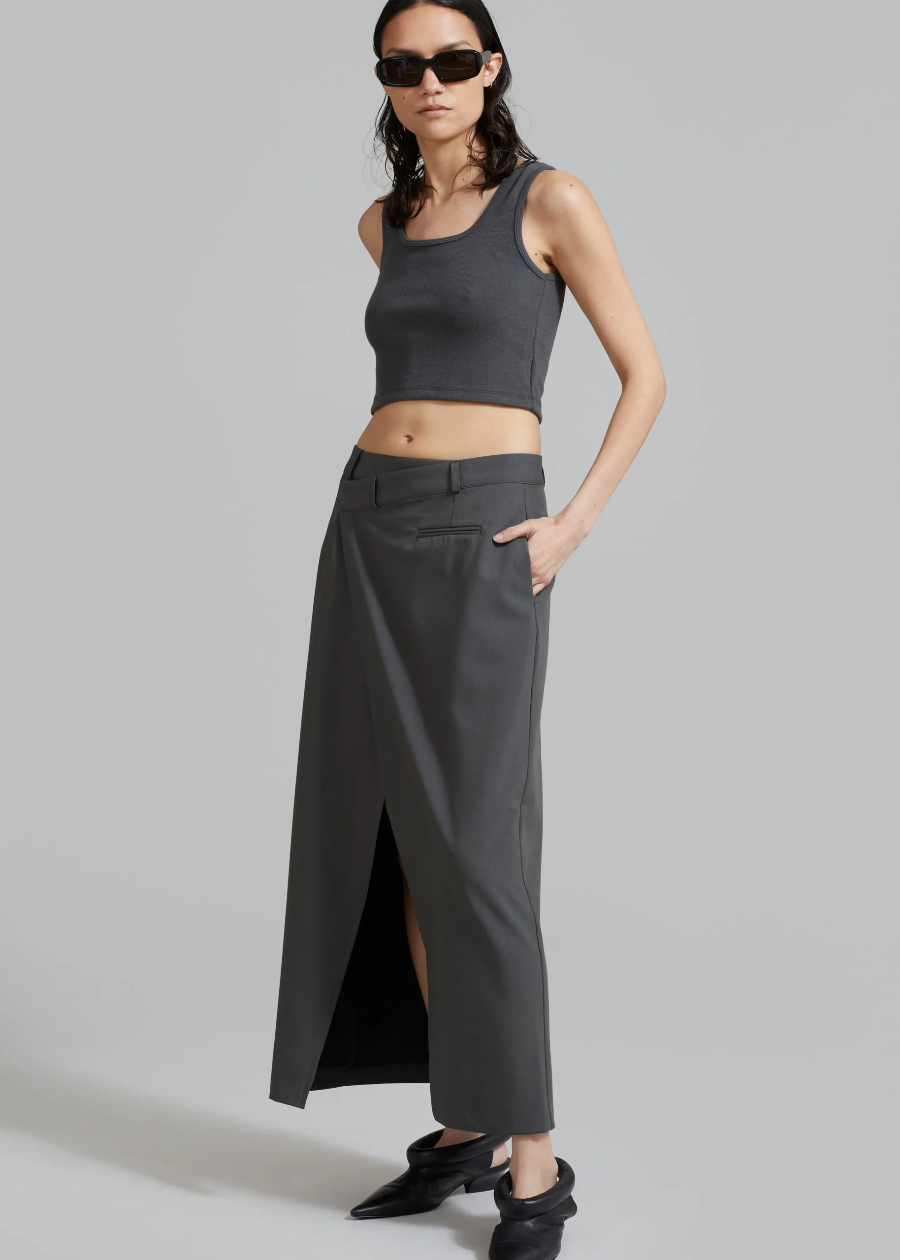 The Frankie Shop Annabel Asymmetric Midi Skirt Grey Online