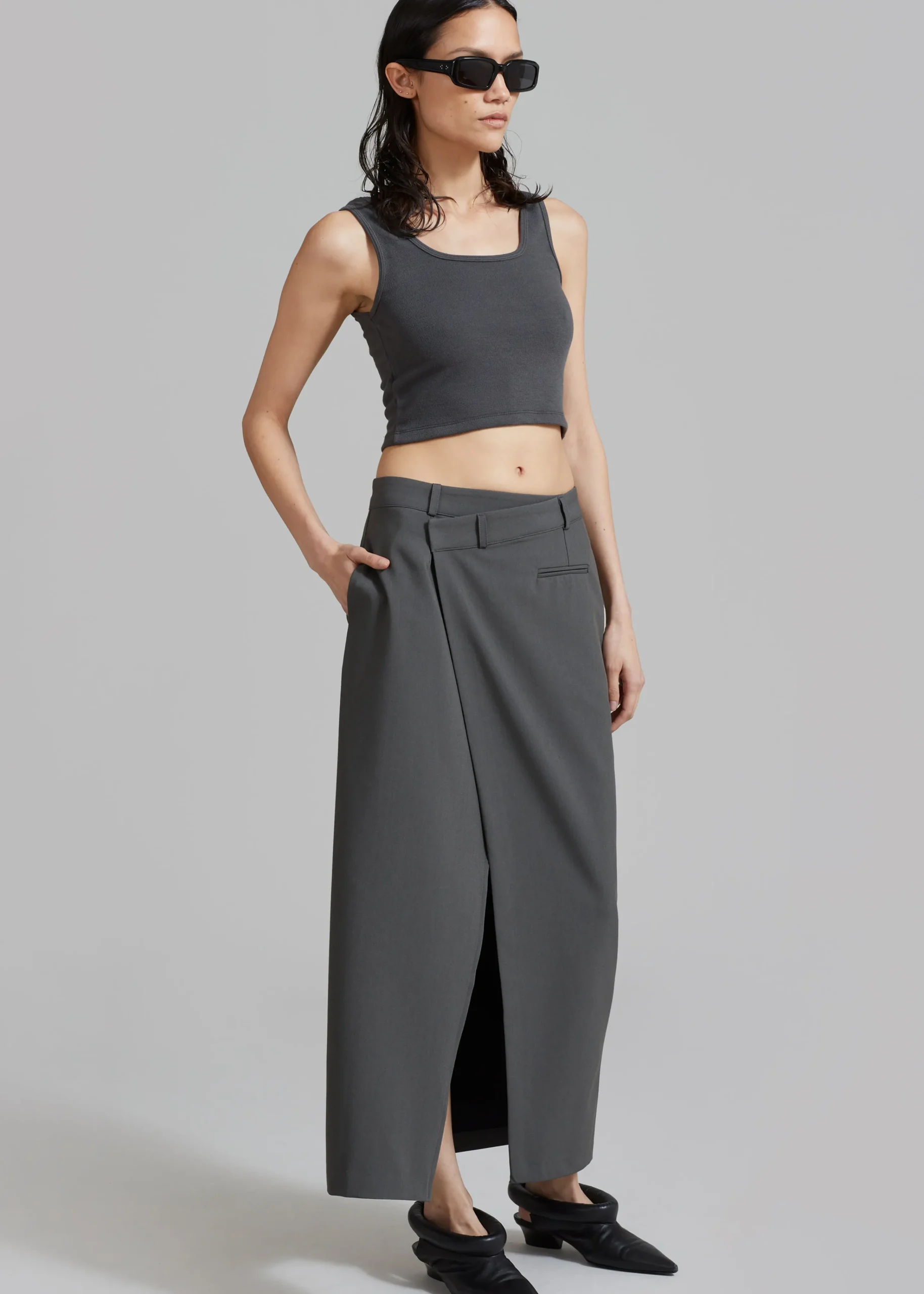 The Frankie Shop Annabel Asymmetric Midi Skirt Grey Online