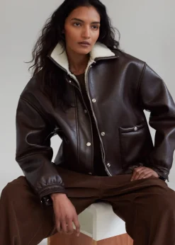 The Frankie Shop Arin Faux Leather Jacket Brown Outlet