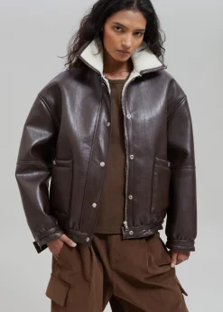 The Frankie Shop Arin Faux Leather Jacket Brown Outlet