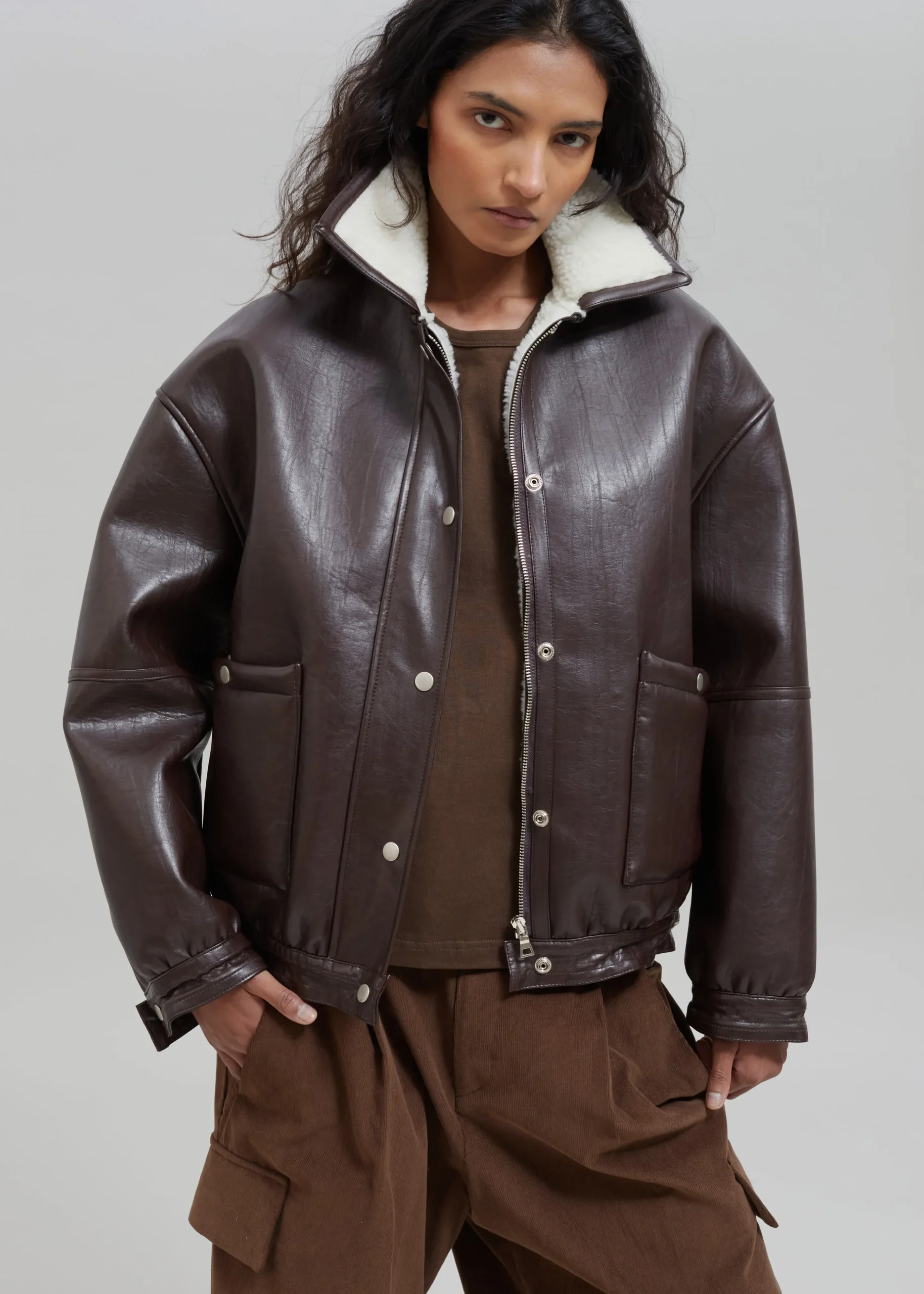 The Frankie Shop Arin Faux Leather Jacket Brown Outlet