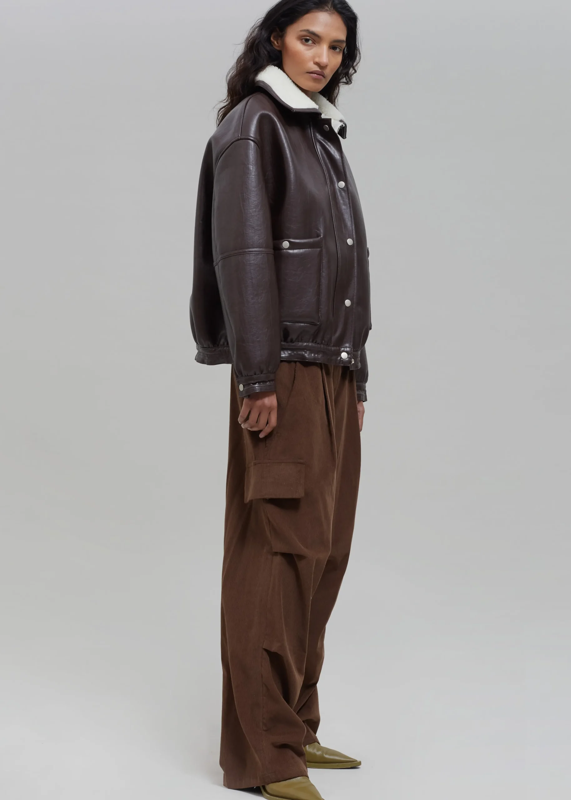 The Frankie Shop Arin Faux Leather Jacket Brown Outlet