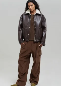 The Frankie Shop Arin Faux Leather Jacket Brown Outlet