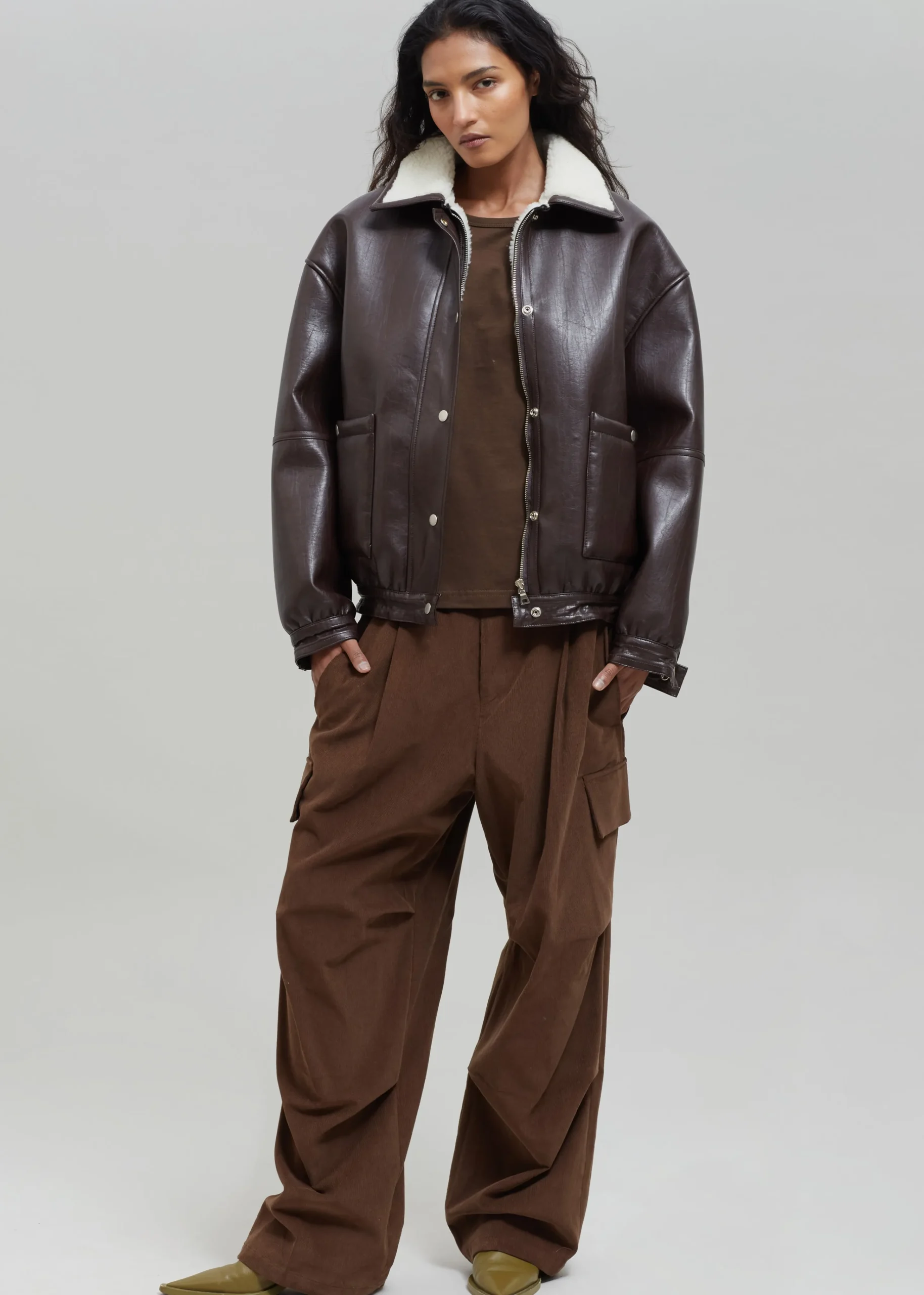 The Frankie Shop Arin Faux Leather Jacket Brown Outlet