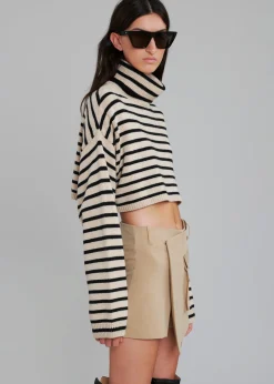 The Frankie Shop Athina Cropped Turtleneck Sweater Beige Stripe Discount