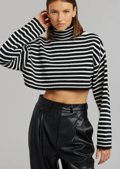 The Frankie Shop Athina Cropped Turtleneck Sweater Black Stripe