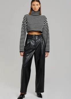The Frankie Shop Athina Cropped Turtleneck Sweater Black Stripe