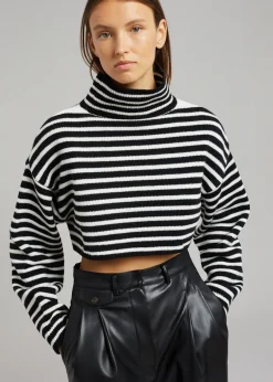The Frankie Shop Athina Cropped Turtleneck Sweater Black Stripe