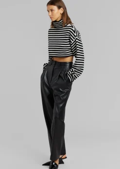 The Frankie Shop Athina Cropped Turtleneck Sweater Black Stripe