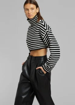 The Frankie Shop Athina Cropped Turtleneck Sweater Black Stripe