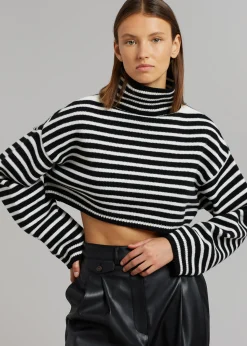 The Frankie Shop Athina Cropped Turtleneck Sweater Black Stripe