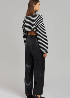 The Frankie Shop Athina Cropped Turtleneck Sweater Black Stripe