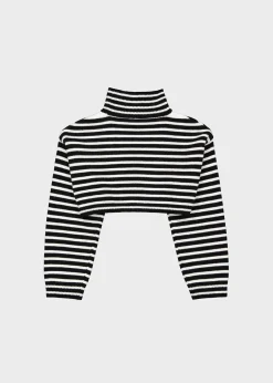 The Frankie Shop Athina Cropped Turtleneck Sweater Black Stripe
