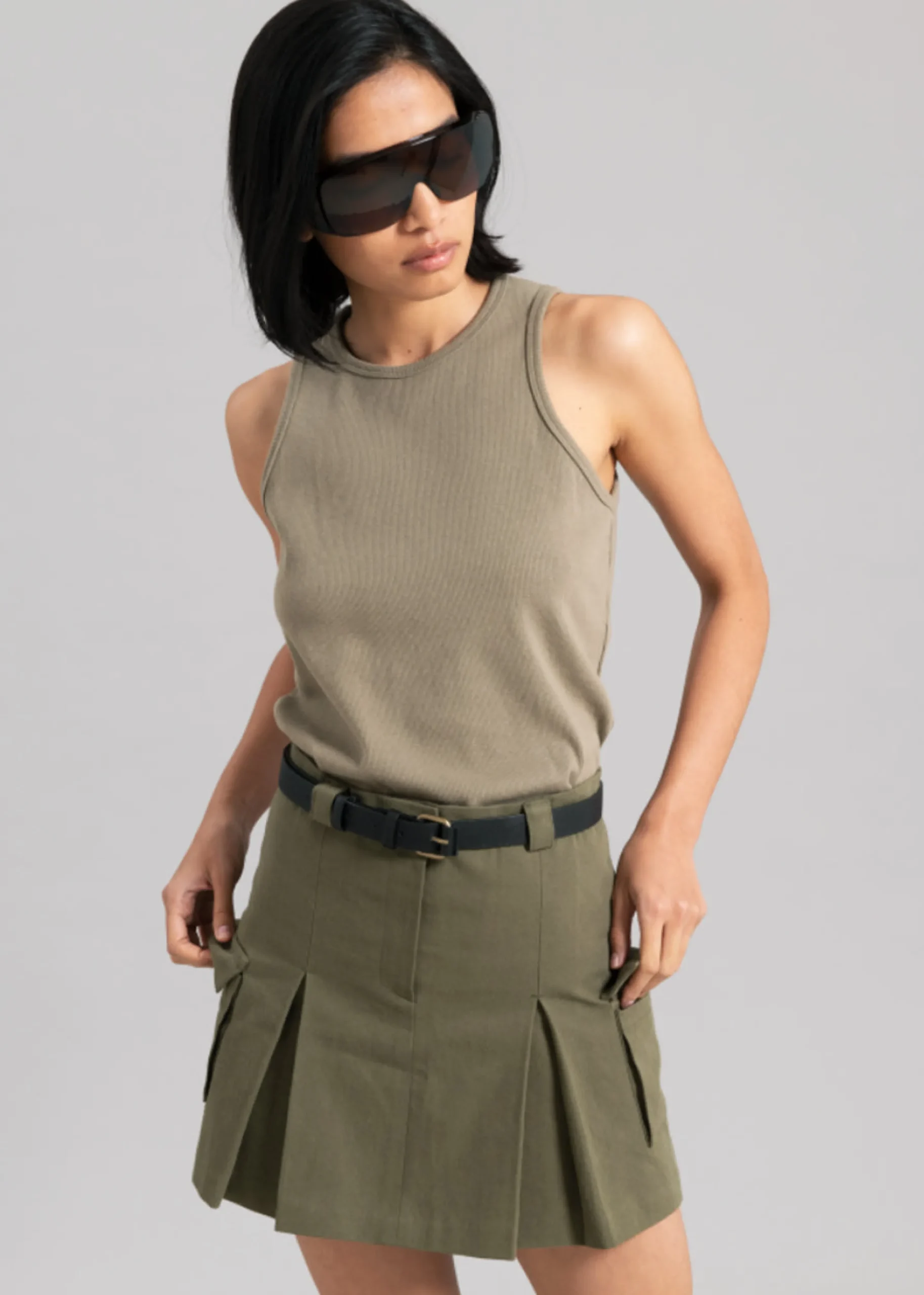 The Frankie Shop Audrey Cargo Pleated Miniskirt Olive Discount