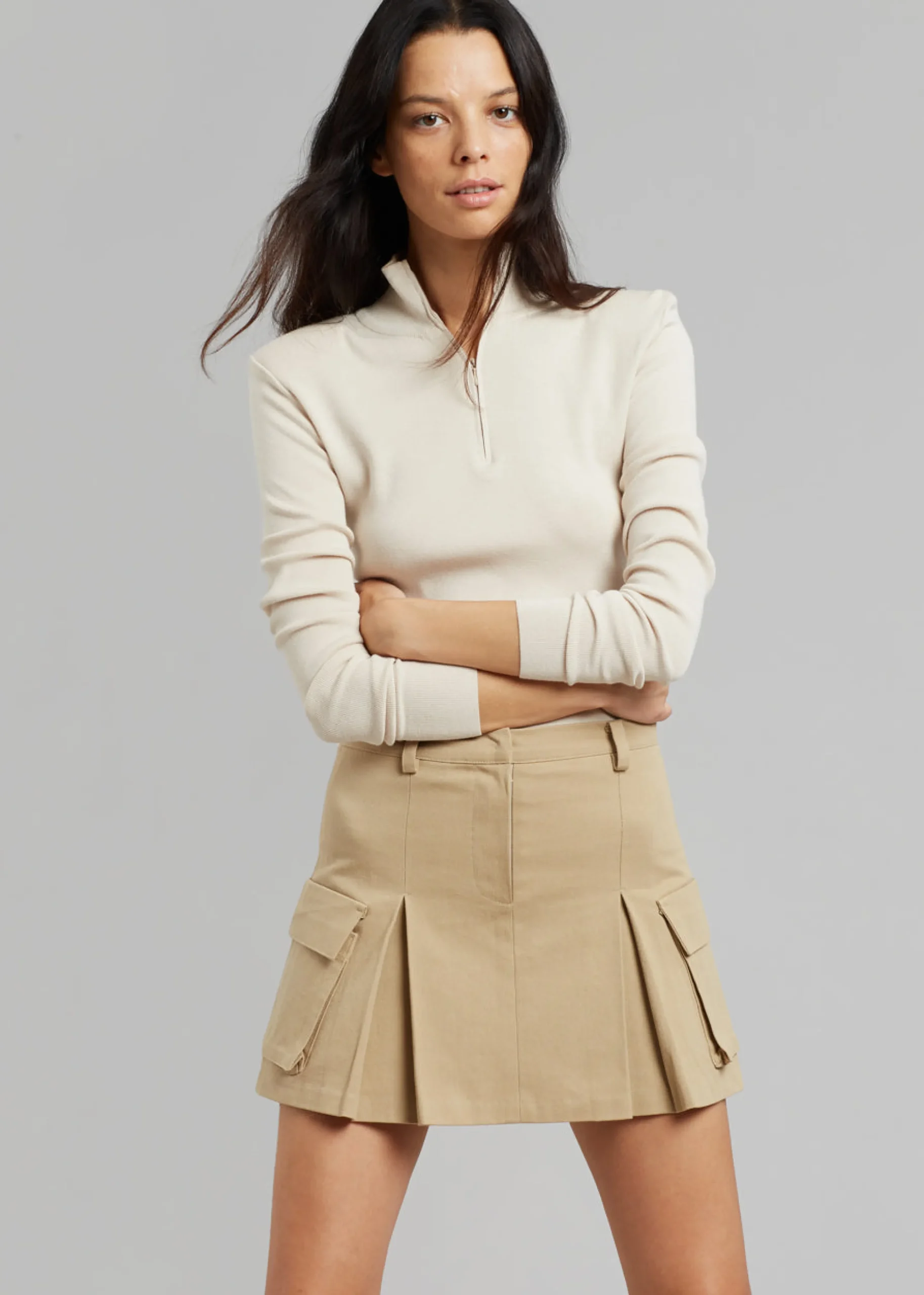 The Frankie Shop Audrey Cargo Pleated Miniskirt Tan Hot