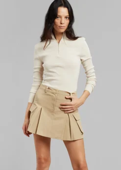 The Frankie Shop Audrey Cargo Pleated Miniskirt Tan Hot