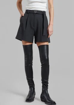 The Frankie Shop Avalon Belted Shorts Charcoal Outlet