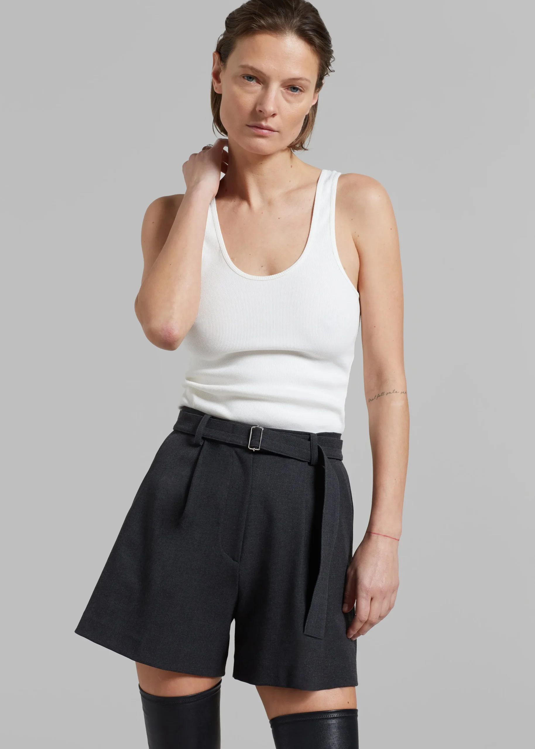 The Frankie Shop Avalon Belted Shorts Charcoal Outlet