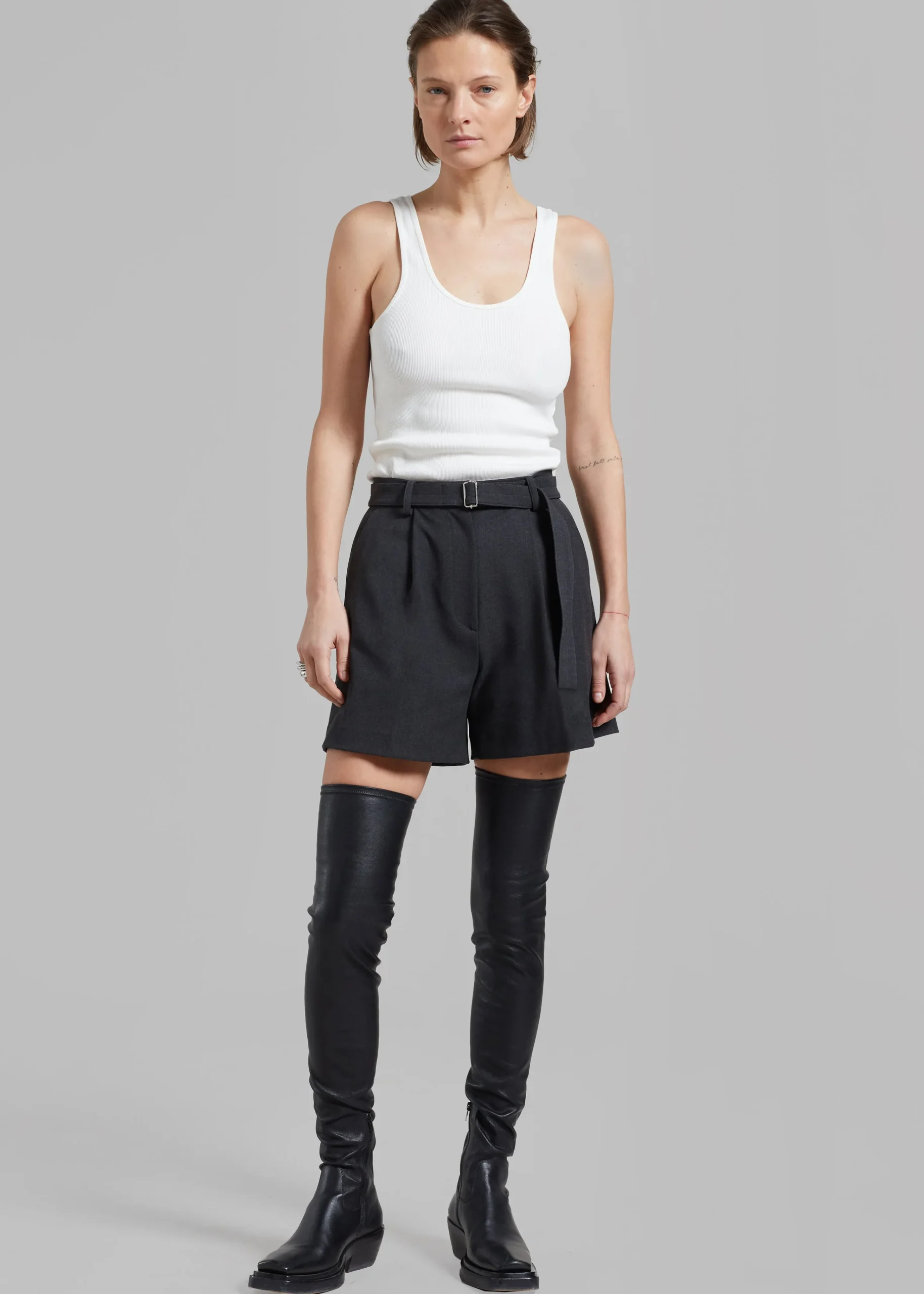 The Frankie Shop Avalon Belted Shorts Charcoal Outlet