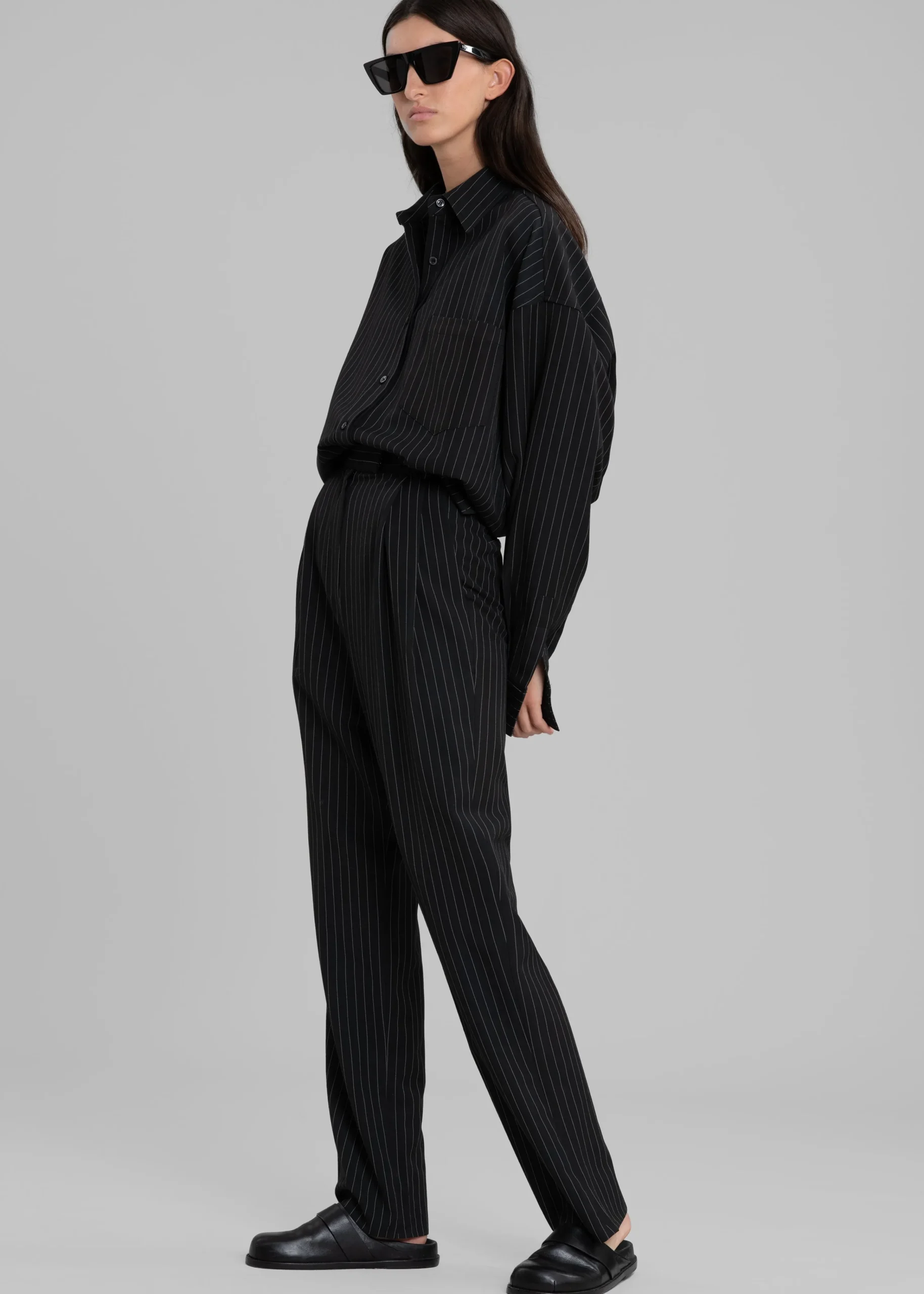 The Frankie Shop Bea Fluid Pinstripe Suit Pants Black/White Hot