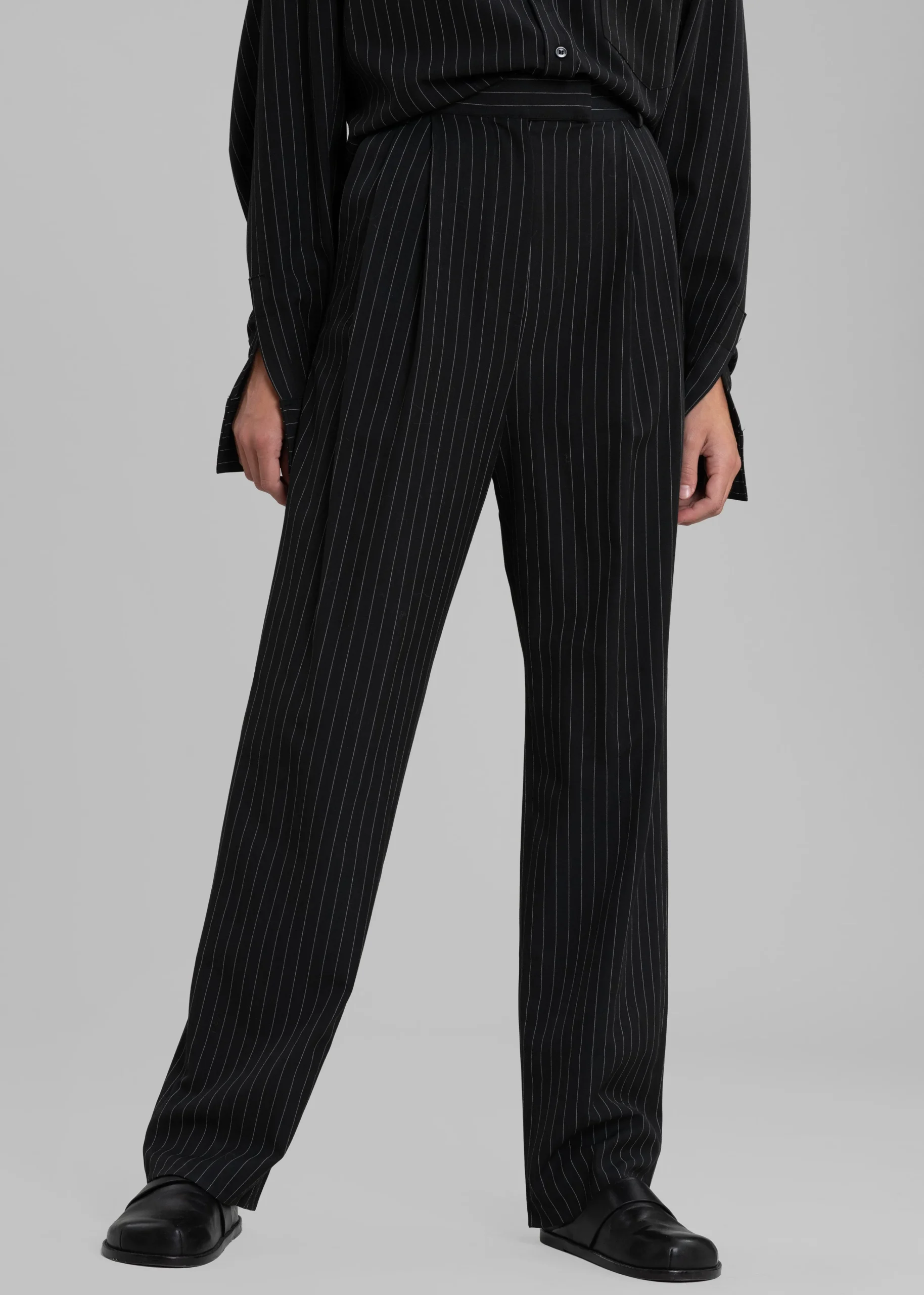 The Frankie Shop Bea Fluid Pinstripe Suit Pants Black/White Hot