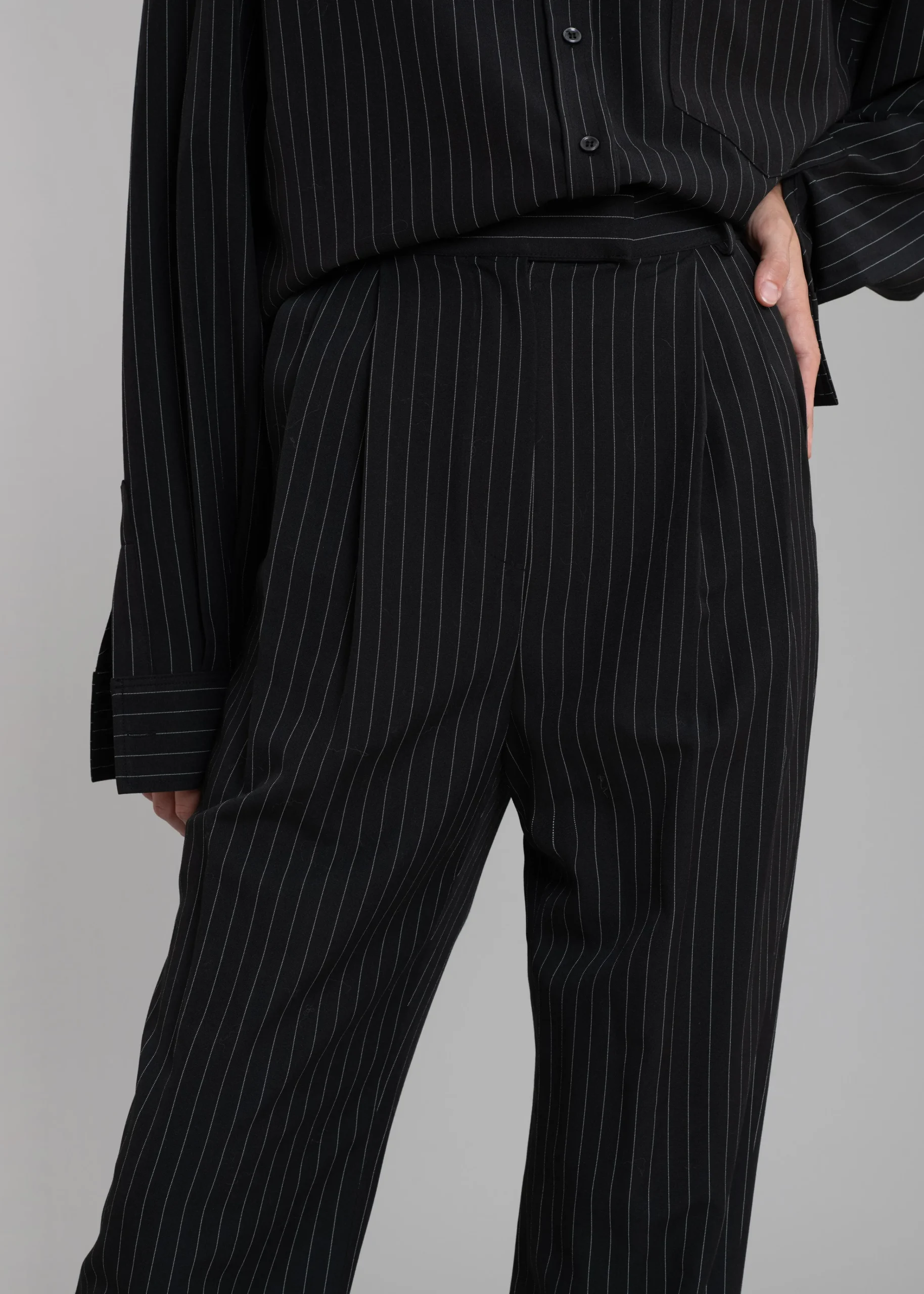 The Frankie Shop Bea Fluid Pinstripe Suit Pants Black/White Hot