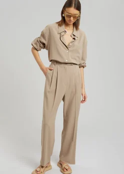 The Frankie Shop Bea Fluid Pinstripe Suit Pants Camel Hot