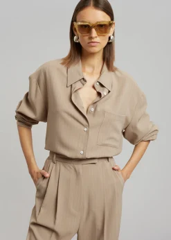 The Frankie Shop Bea Fluid Pinstripe Suit Pants Camel Hot