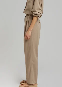 The Frankie Shop Bea Fluid Pinstripe Suit Pants Camel Hot