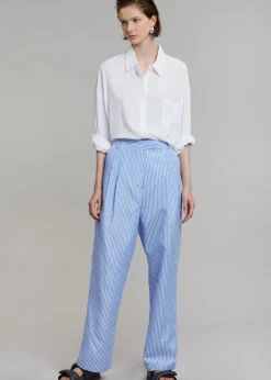 The Frankie Shop Bea Stripe Suit Pants White/Light Blue New