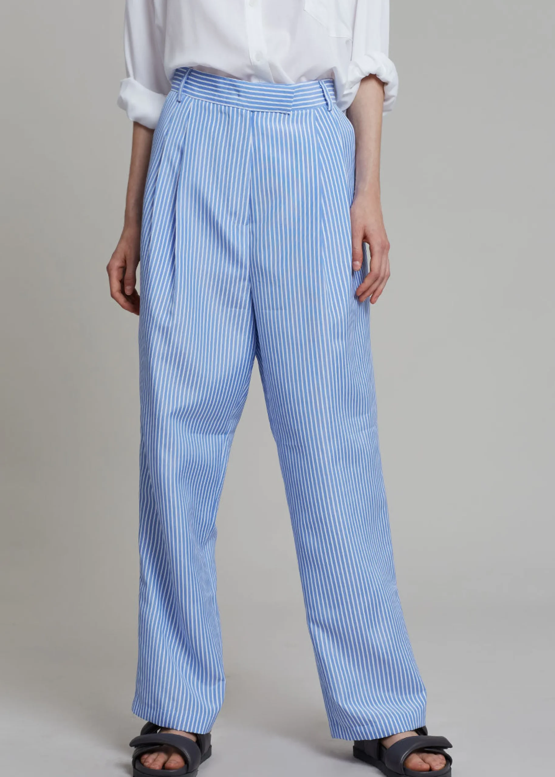 The Frankie Shop Bea Stripe Suit Pants White/Light Blue New