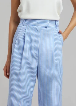 The Frankie Shop Bea Stripe Suit Pants White/Light Blue New