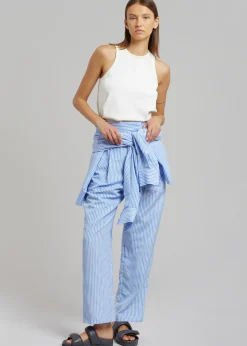 The Frankie Shop Bea Stripe Suit Pants White/Light Blue New