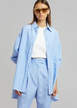 The Frankie Shop Bea Stripe Suit Pants White/Light Blue New