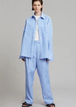 The Frankie Shop Bea Stripe Suit Pants White/Light Blue New