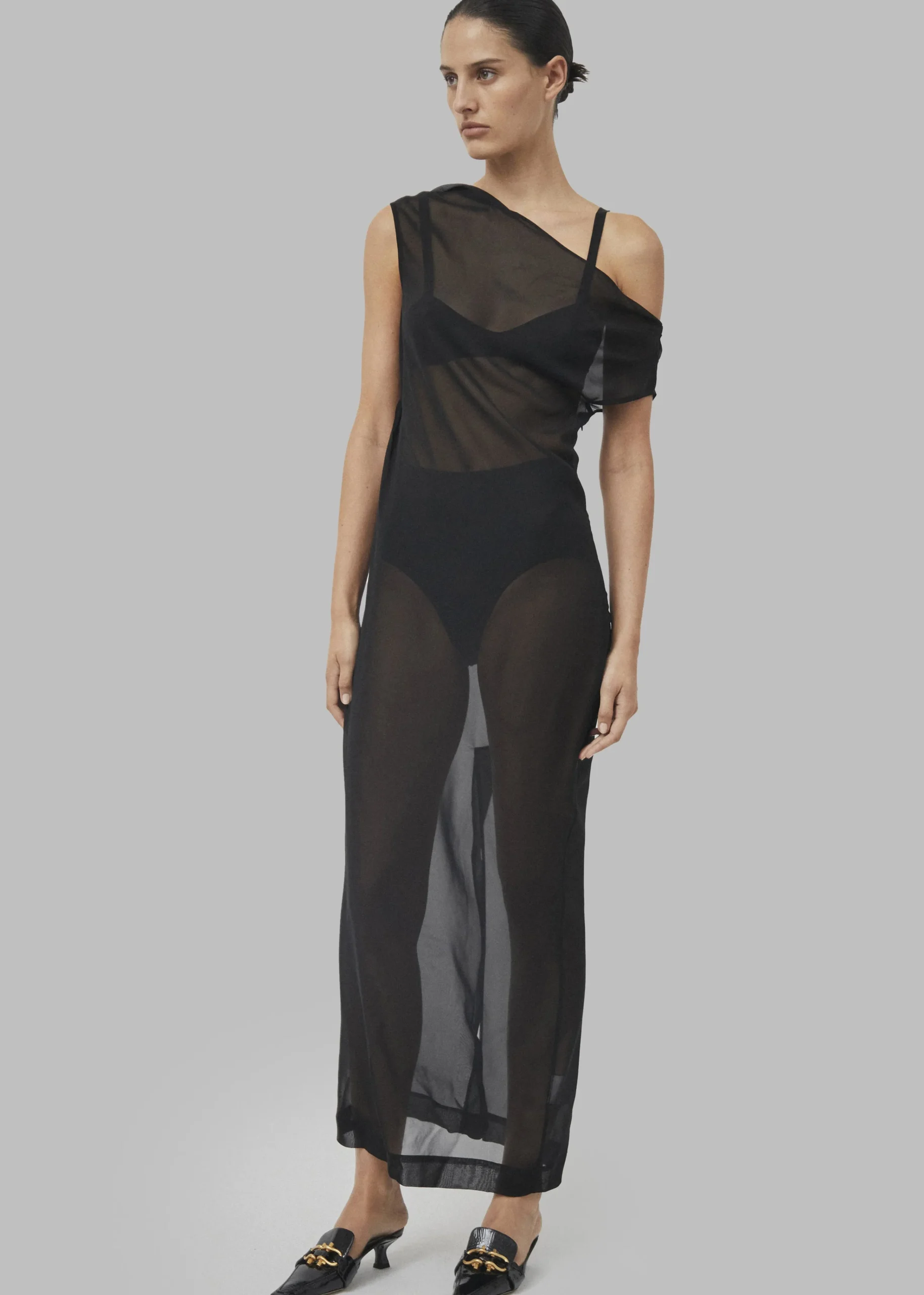 The Frankie Shop Beare Park Silk Georgette Off The Shoulder Dress Black Online