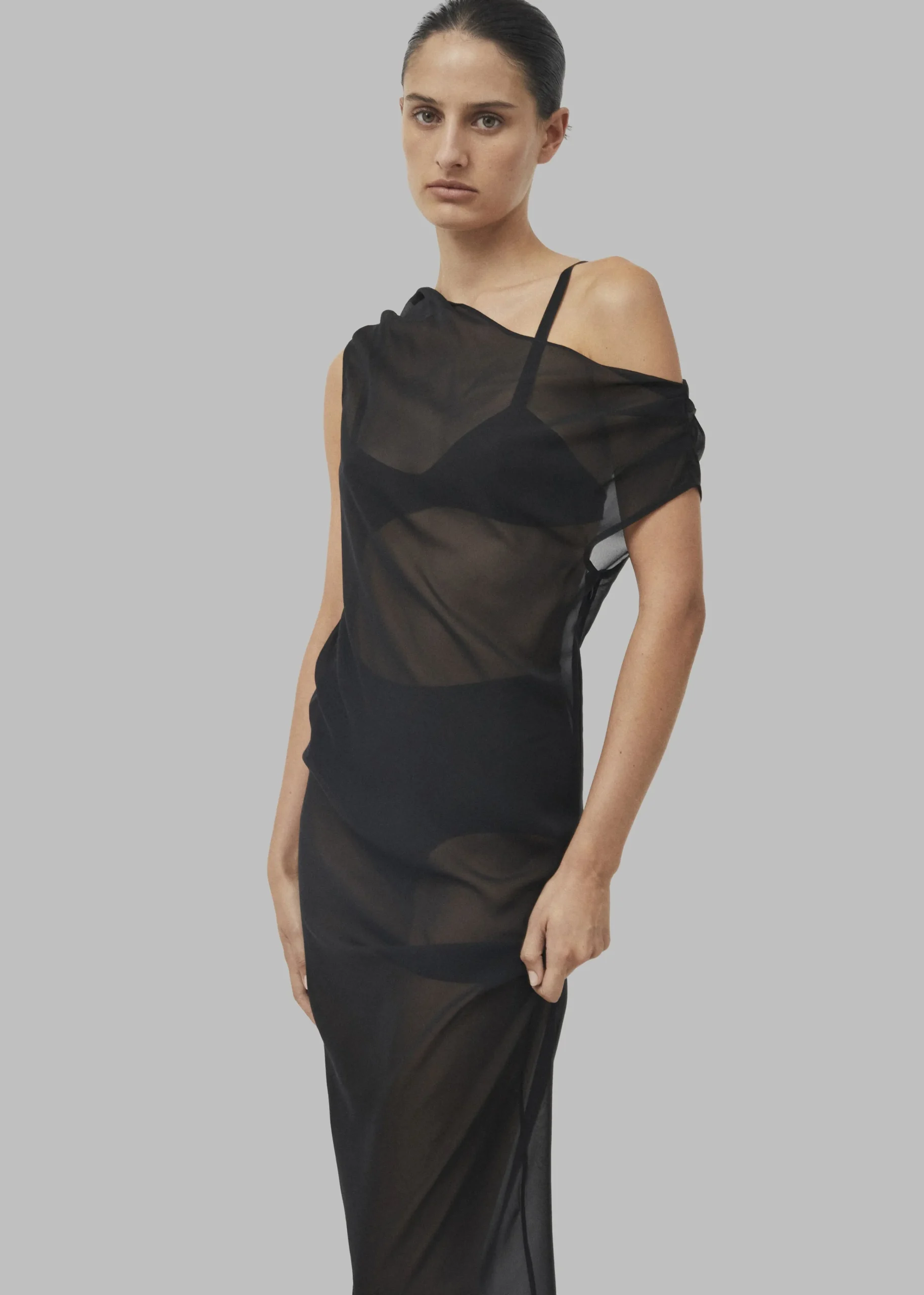 The Frankie Shop Beare Park Silk Georgette Off The Shoulder Dress Black Online